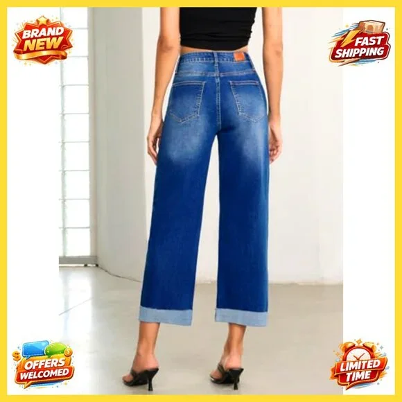 High Waisted Wide Leg Barrel Jeans Stretch Denim Cropped Ankle Pants
